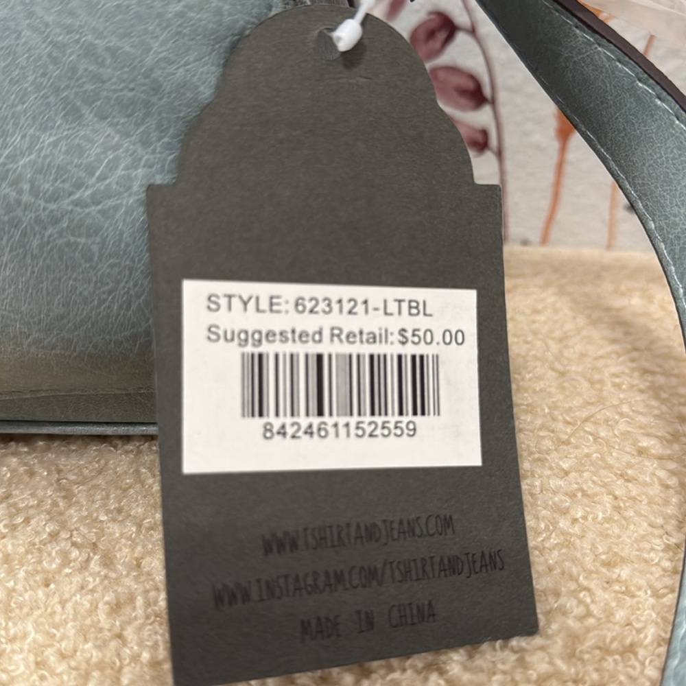 T-Shirt & Jeans Light Blue Studded Crossbody Handbag - Slate Blue - Picture 10 of 10